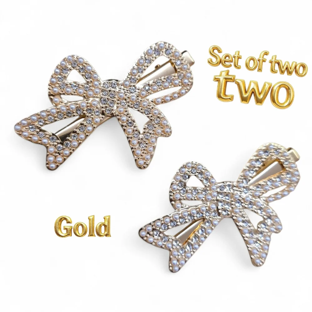 Sparkling Bow Hair Clips | Set Of Two|‎ Available In Gold Tone Or Silver Tone